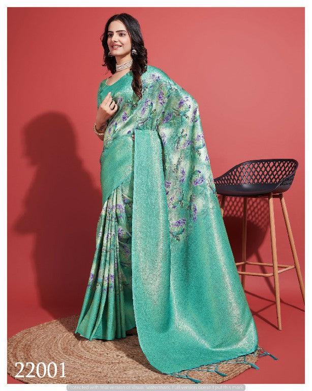 Contemporary Charm: Digital Printed Soft Silk Sarees in Rama