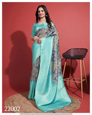 Contemporary Charm: Digital Printed Soft Silk Sarees in Pastel Blue