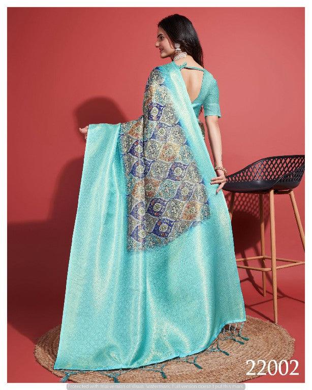 Contemporary Charm: Digital Printed Soft Silk Sarees in Pastel Blue