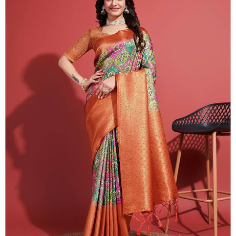 Contemporary Charm: Digital Printed Soft Silk Sarees in Orange