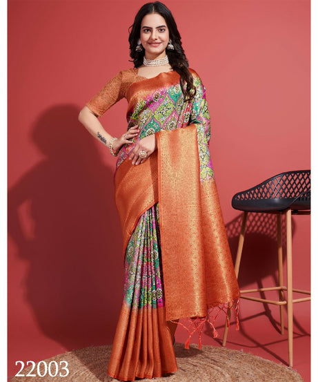 Contemporary Charm: Digital Printed Soft Silk Sarees in Orange