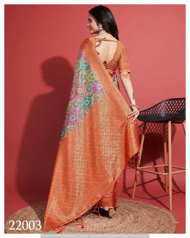 Contemporary Charm: Digital Printed Soft Silk Sarees in Orange
