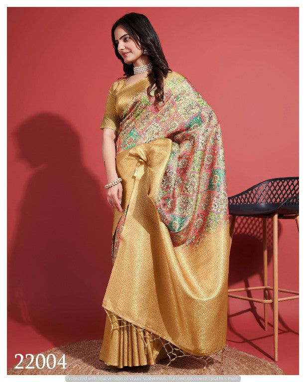 Contemporary Charm: Digital Printed Soft Silk Sarees in Yellow