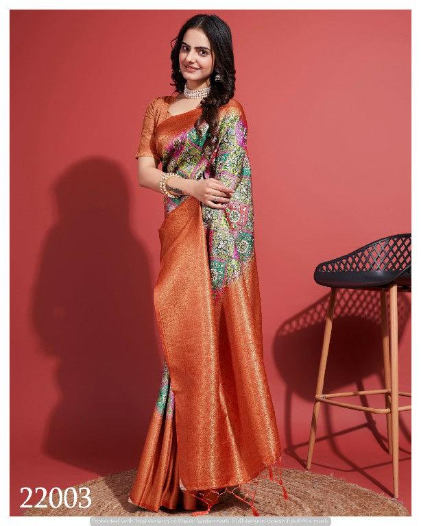 Contemporary Charm: Digital Printed Soft Silk Sarees in Orange