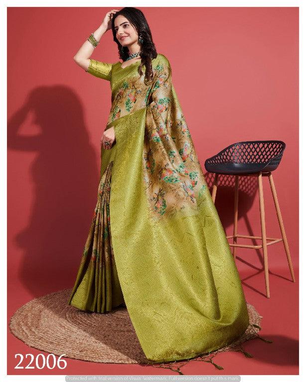 Contemporary Charm: Digital Printed Soft Silk Sarees in Green