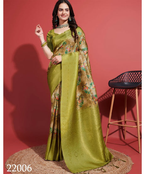 Contemporary Charm: Digital Printed Soft Silk Sarees in Green