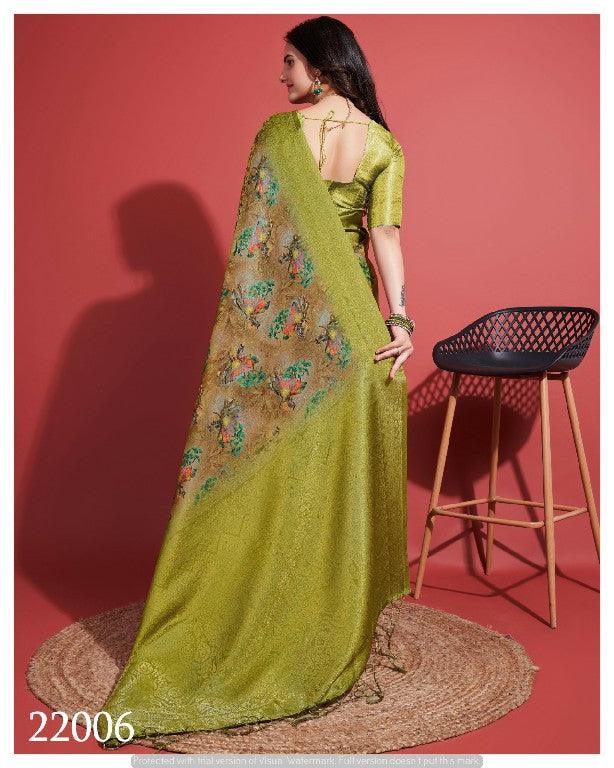 Contemporary Charm: Digital Printed Soft Silk Sarees in Green