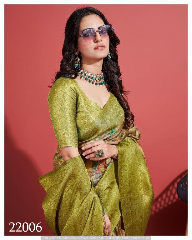 Contemporary Charm: Digital Printed Soft Silk Sarees in Green