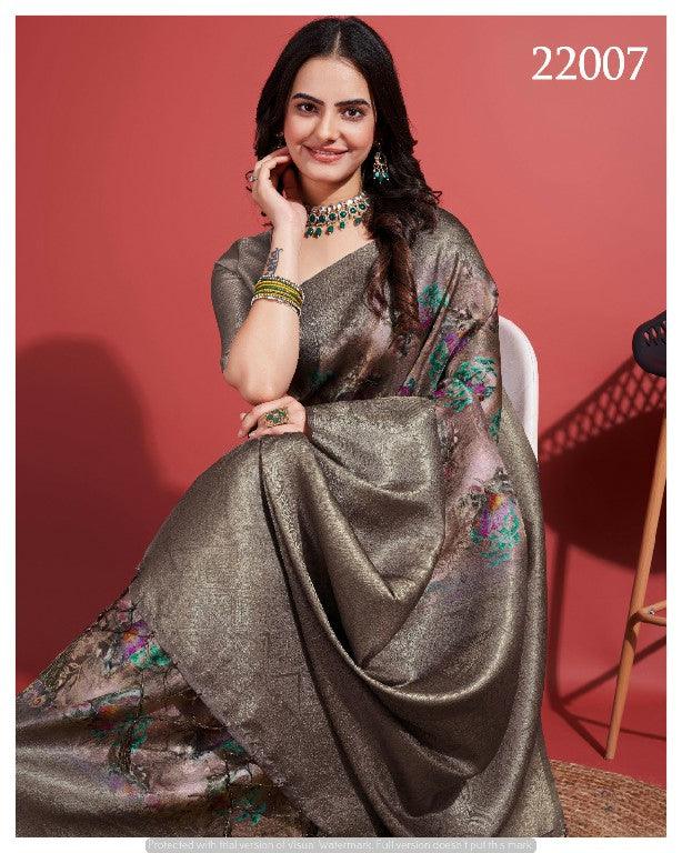 Contemporary Charm: Digital Printed Soft Silk Sarees in Grey