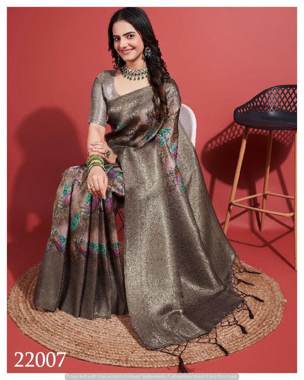 Contemporary Charm: Digital Printed Soft Silk Sarees in Grey