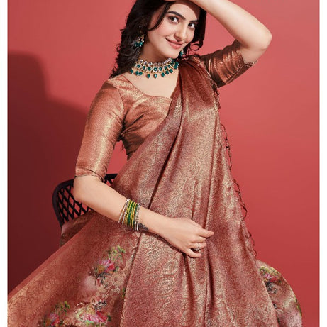 Contemporary Charm: Digital Printed Soft Silk Sarees in Brown