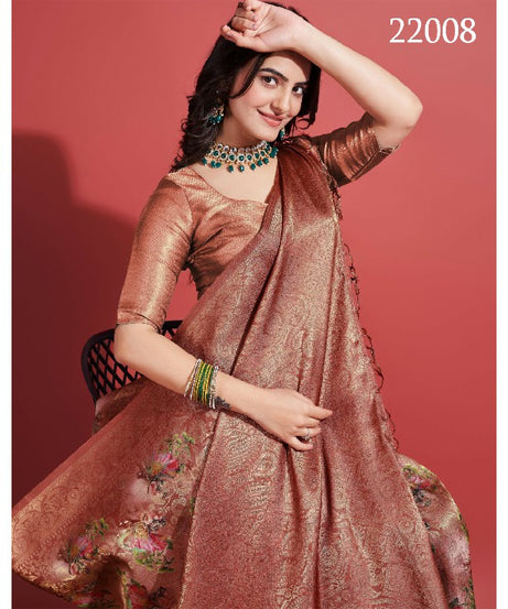 Contemporary Charm: Digital Printed Soft Silk Sarees in Brown