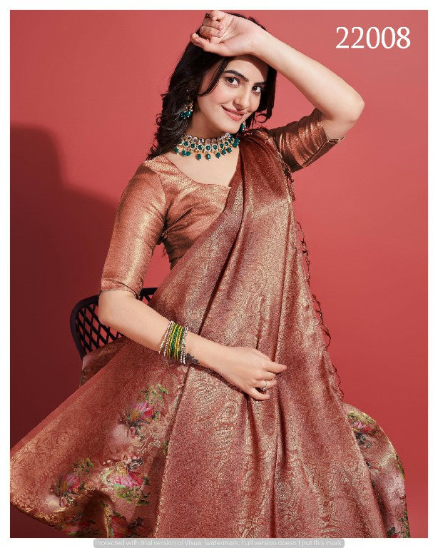 Contemporary Charm: Digital Printed Soft Silk Sarees in Brown