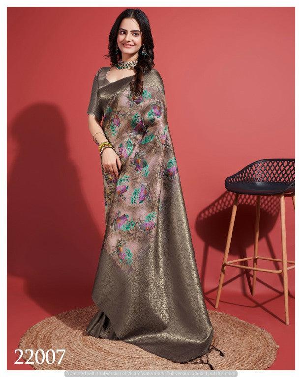 Contemporary Charm: Digital Printed Soft Silk Sarees in Grey