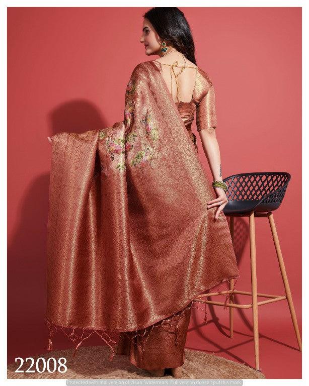 Contemporary Charm: Digital Printed Soft Silk Sarees in Brown