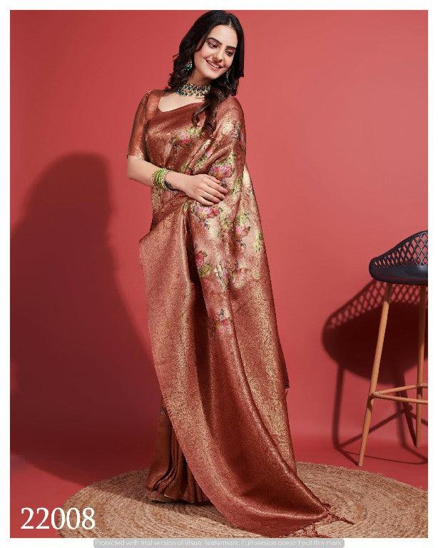 Contemporary Charm: Digital Printed Soft Silk Sarees in Brown