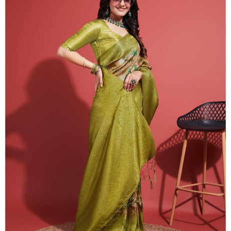 Contemporary Charm: Digital Printed Soft Silk Sarees in Green