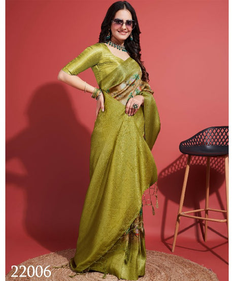 Contemporary Charm: Digital Printed Soft Silk Sarees in Green