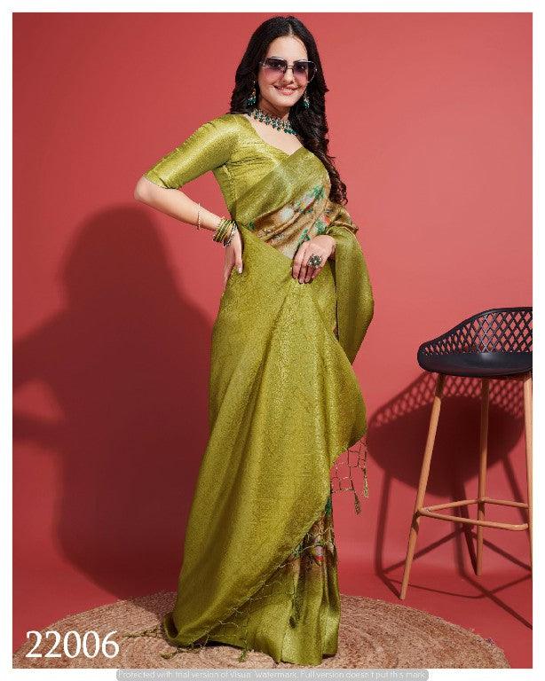 Contemporary Charm: Digital Printed Soft Silk Sarees in Green
