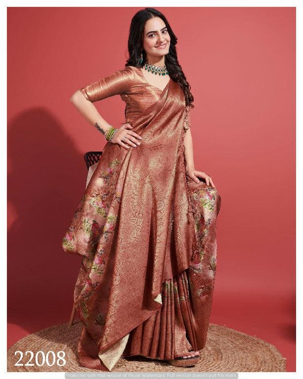 Contemporary Charm: Digital Printed Soft Silk Sarees in Brown