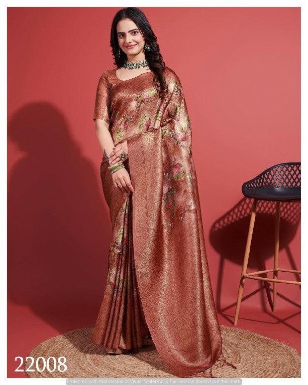 Contemporary Charm: Digital Printed Soft Silk Sarees in Brown
