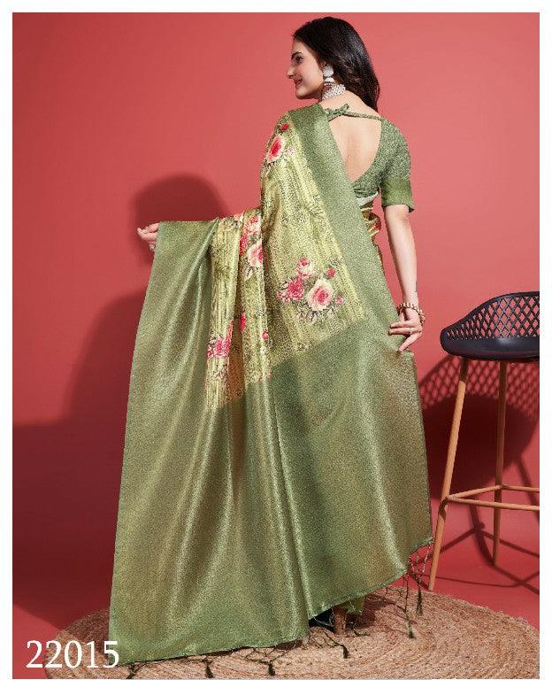 Digitally Crafted Beauty: Modern Soft Silk Sarees in Green