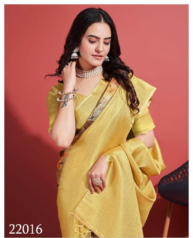 Digitally Crafted Beauty: Modern Soft Silk Sarees in Yellow