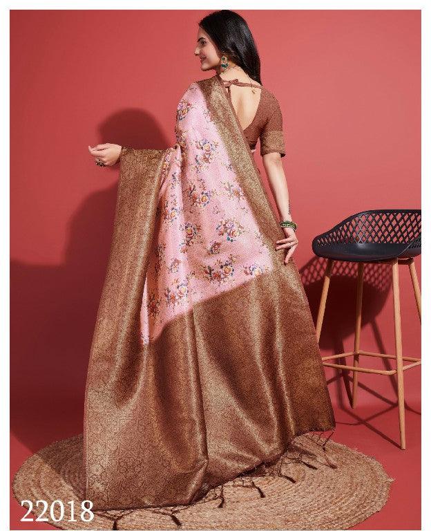 Digitally Crafted Beauty: Modern Soft Silk Sarees in Brown