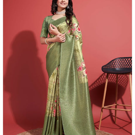 Digitally Crafted Beauty: Modern Soft Silk Sarees in Green