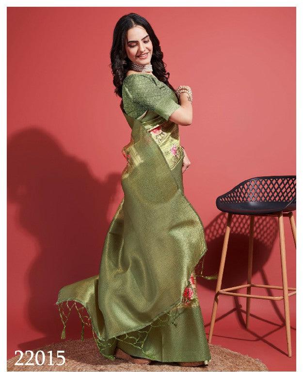 Digitally Crafted Beauty: Modern Soft Silk Sarees in Green