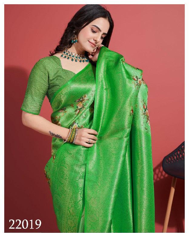 Digitally Crafted Beauty: Modern Soft Silk Sarees in Green