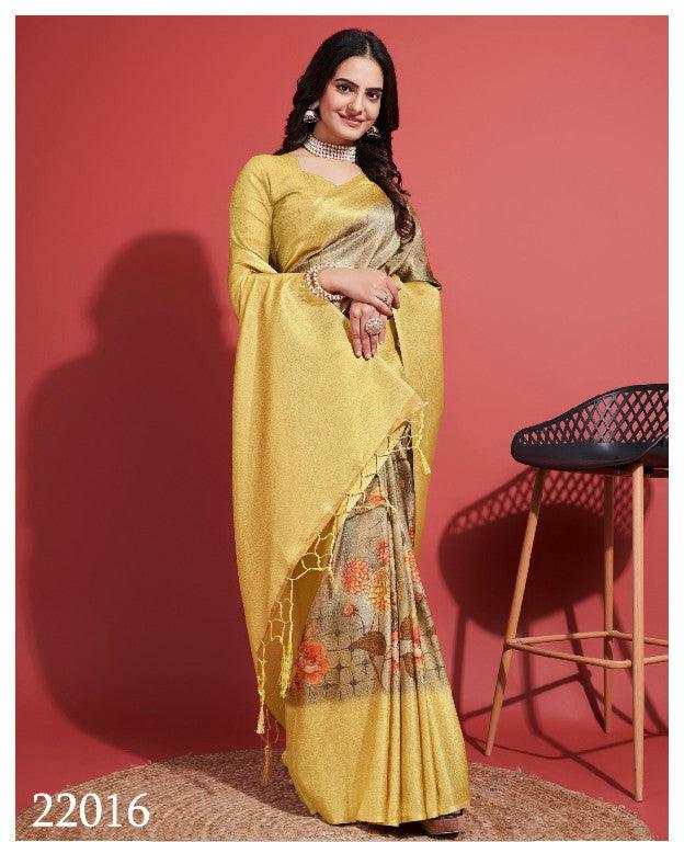 Digitally Crafted Beauty: Modern Soft Silk Sarees in Yellow