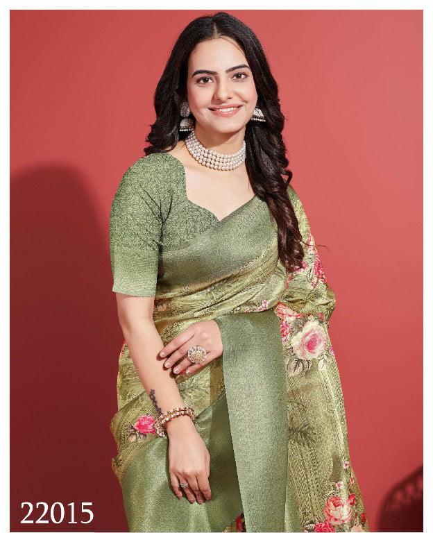 Digitally Crafted Beauty: Modern Soft Silk Sarees in Green