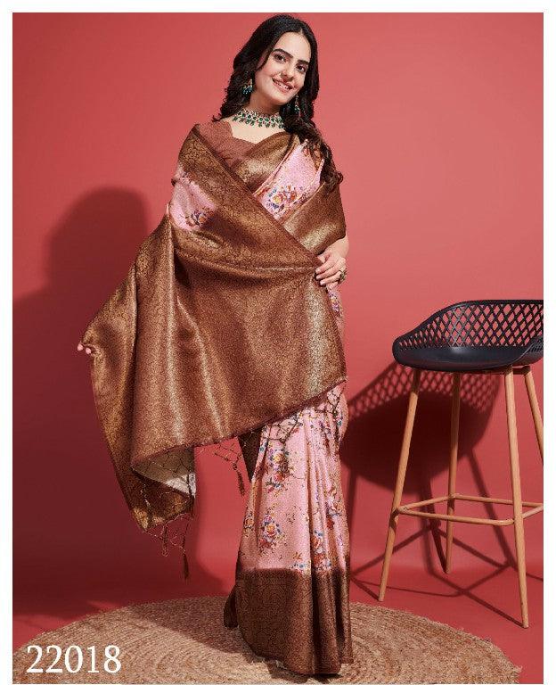 Digitally Crafted Beauty: Modern Soft Silk Sarees in Brown
