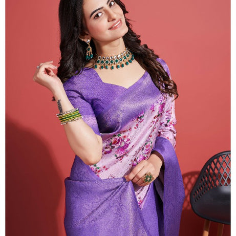 Digitally Crafted Beauty: Modern Soft Silk Sarees in Purple