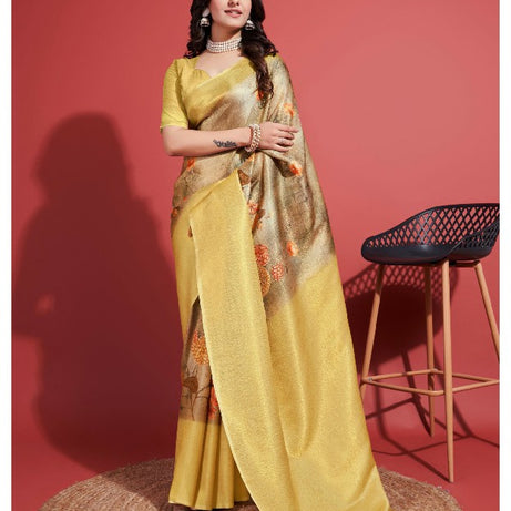 Digitally Crafted Beauty: Modern Soft Silk Sarees in Yellow