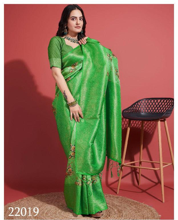 Digitally Crafted Beauty: Modern Soft Silk Sarees in Green