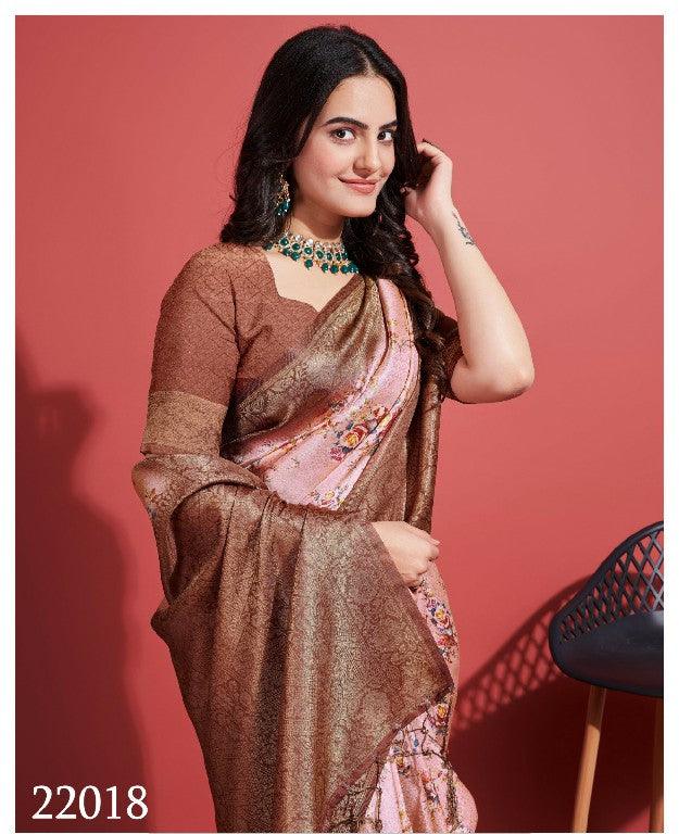 Digitally Crafted Beauty: Modern Soft Silk Sarees in Brown