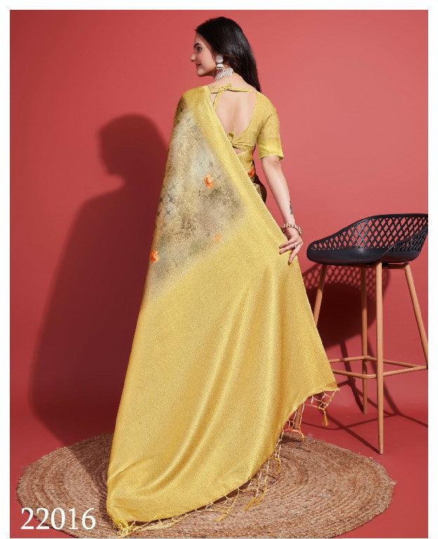 Digitally Crafted Beauty: Modern Soft Silk Sarees in Yellow