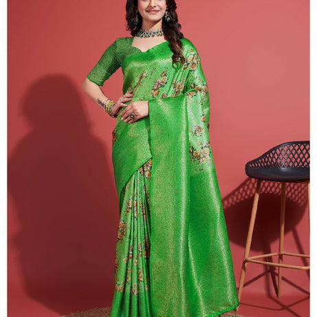 Digitally Crafted Beauty: Modern Soft Silk Sarees in Green