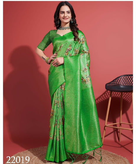 Digitally Crafted Beauty: Modern Soft Silk Sarees in Green