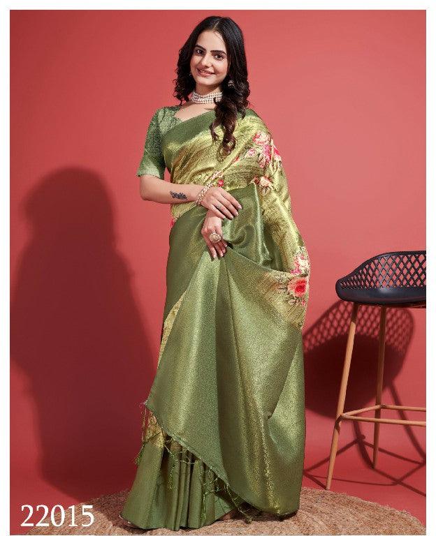 Digitally Crafted Beauty: Modern Soft Silk Sarees in Green