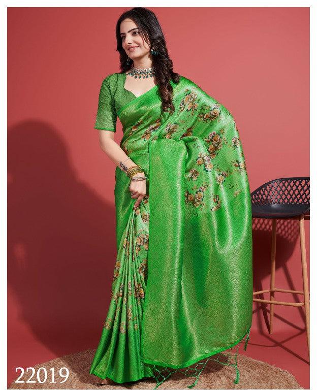 Digitally Crafted Beauty: Modern Soft Silk Sarees in Green