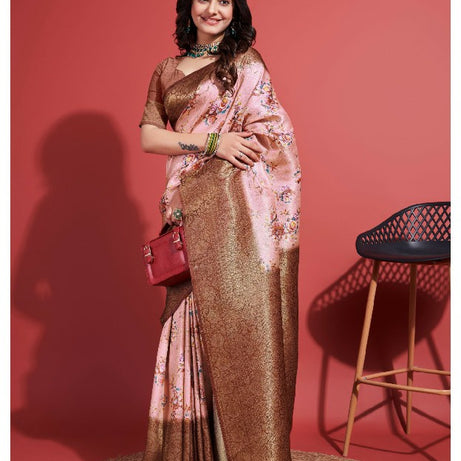 Digitally Crafted Beauty: Modern Soft Silk Sarees in Brown