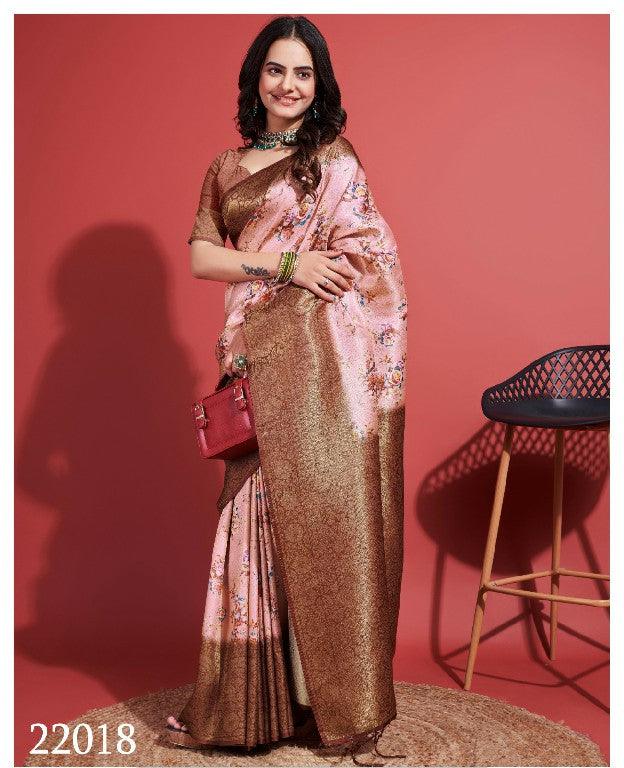 Digitally Crafted Beauty: Modern Soft Silk Sarees in Brown