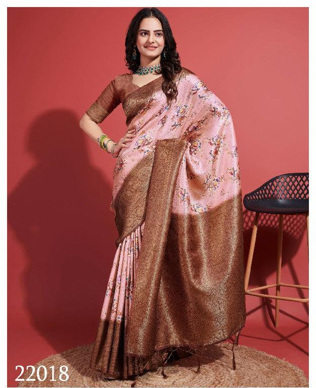 Digitally Crafted Beauty: Modern Soft Silk Sarees in Brown