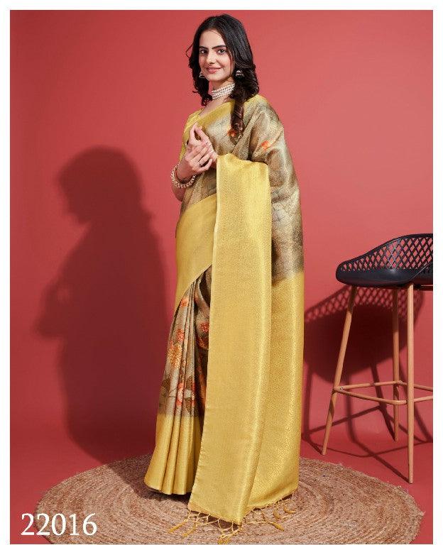 Digitally Crafted Beauty: Modern Soft Silk Sarees in Yellow