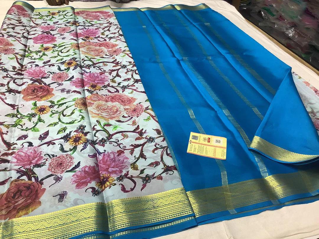 Mysore Printed Floral Silk Sarees for Parties