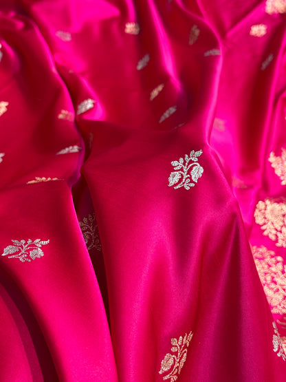 Banarasi Mashru Silk Saree with Floral Scalloped Border & Rupa Sona Motifs