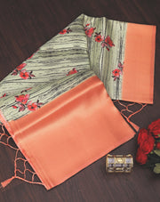 Digital soft silk printed saree in Orange